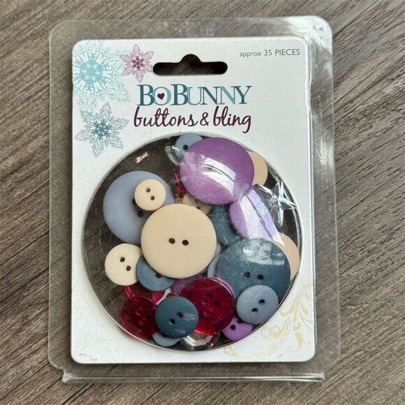 NEW Y2K Bo Bunny Buttons & Bling Embellishments Snowy Winter 35 Pcs Crafting Set - Picture 1 of 6